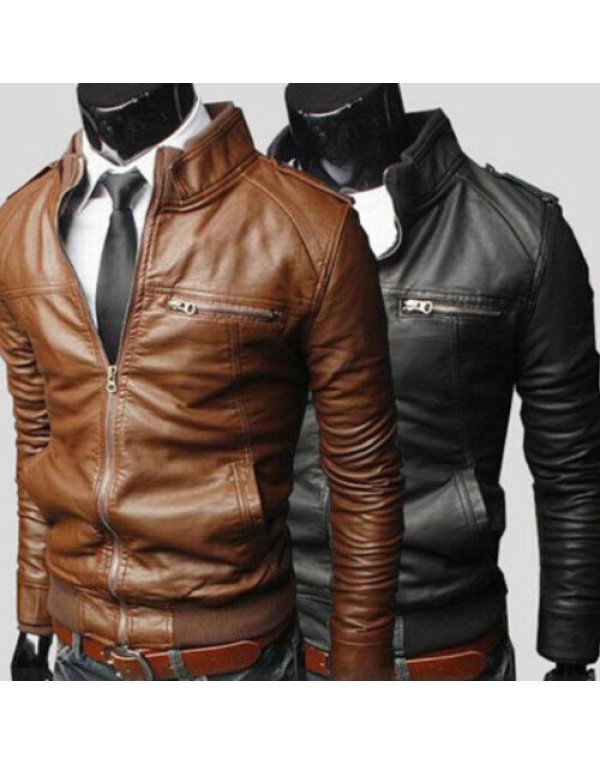 Slim Fit Stylish Brown Custom Leather Biker / Moto...