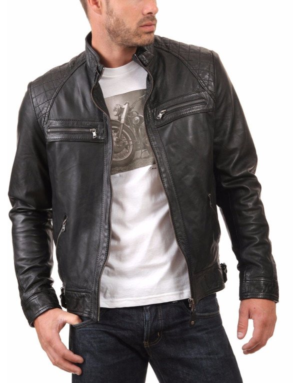 HugMe.fashion Genuine Biker Leather Jacket in Blac...