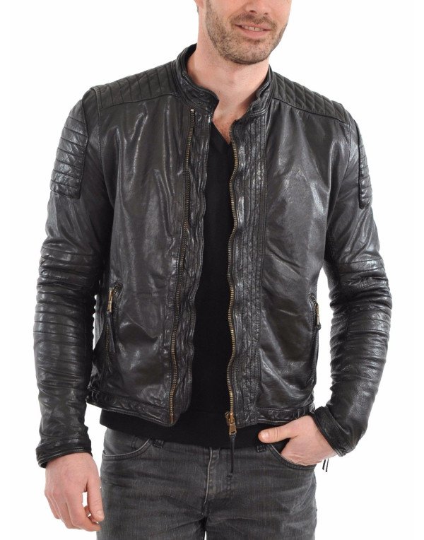 Mens Leather Motorcycle Jacket, Supersoft Lambskin...