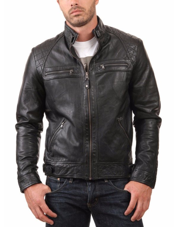 HugMe.fashion Genuine Biker Leather Jacket in Blac...