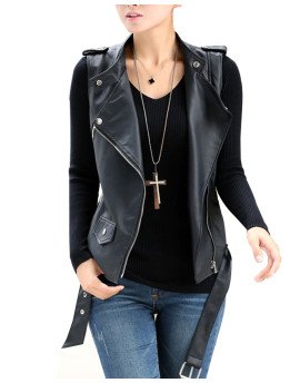 Genuine Sheep Leather Waistcoat for Women in Black LWC03