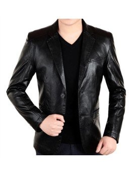 HugMe.fashion Leather Coat in Black Blazer Men Office Purpose JKB02