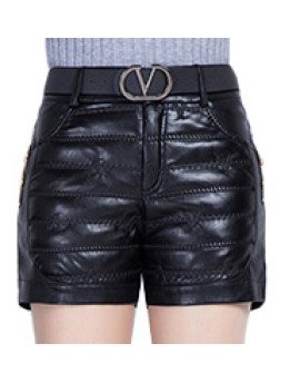 HugMe.fashion Sheep Leather in Black Color For Women Biker Short SH16