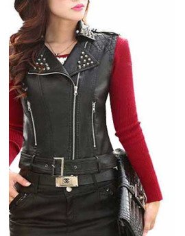 Genuine Sheep Leather Waistcoat For Women in Black  LWC07