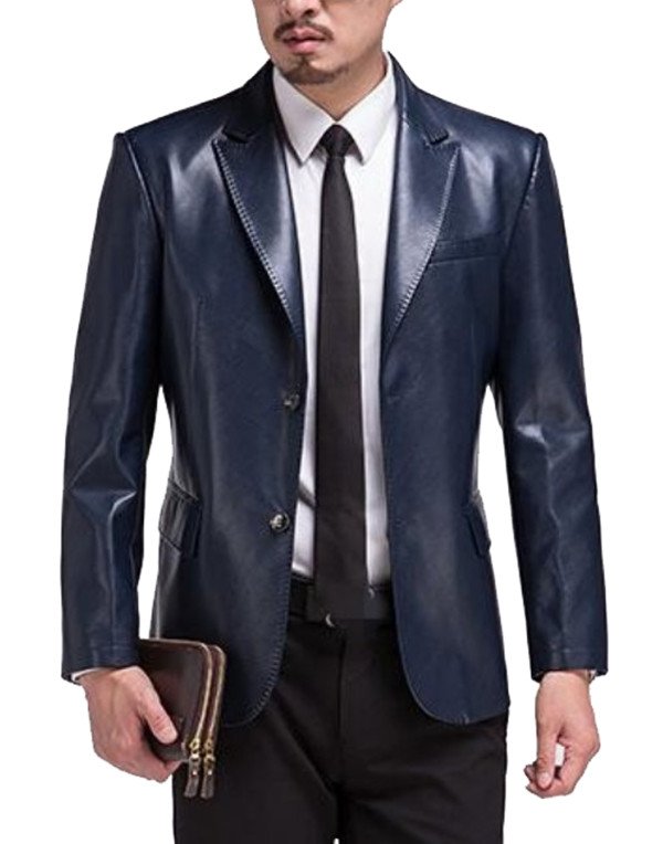 HugMe.fashion Leather Blazer in Blue Color Lambski...