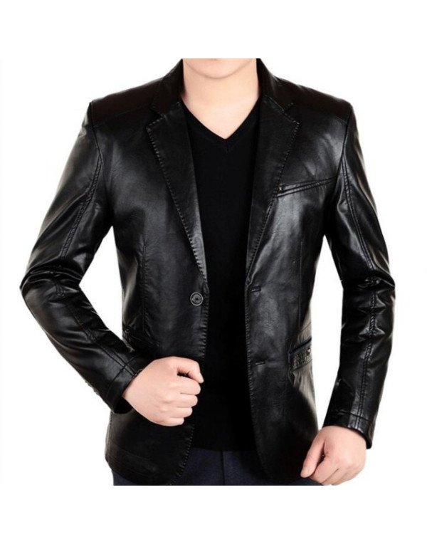 HugMe.fashion Leather Coat in Black Blazer Men Off...