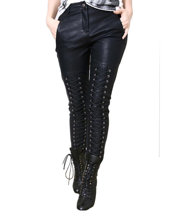 HugMe.fashion Ladies Leather Pant With Zig Zag Clo...