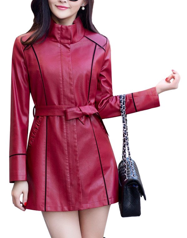 HugMe.fashion Long Coat Leather Jacket For Women Slim Fit LJK55