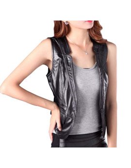 Genuine Sheep Leather Waistcoat in Black Color For Women Biker Jacket LWC11