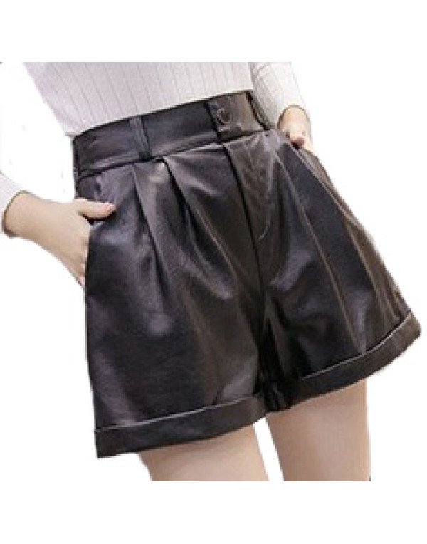 HugMe.fashion Casual Leather Short in Black For Wo...