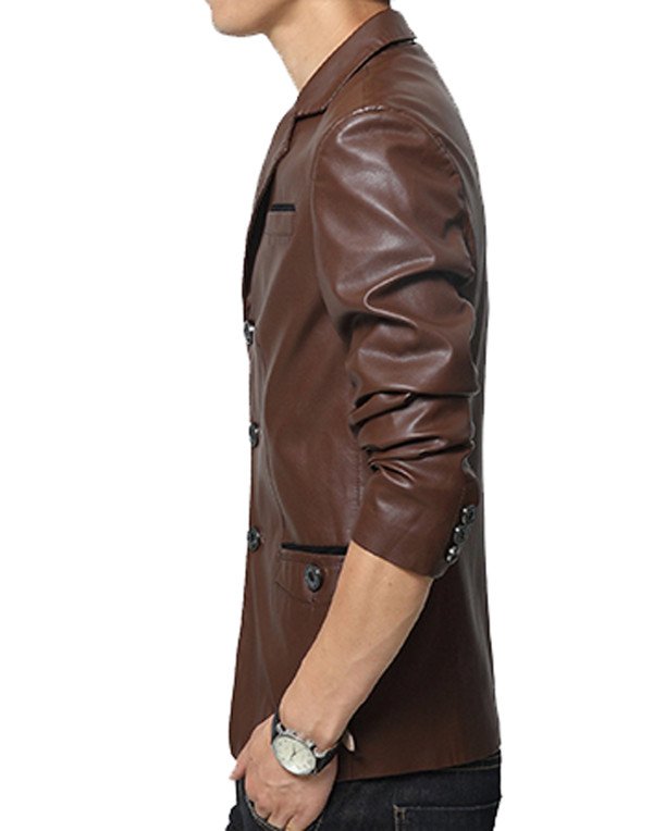 HugMe.fashion Blazer in Brown and Black Leather Blazer JKB01