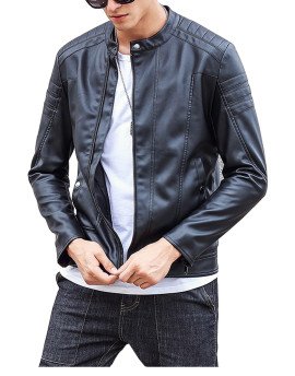 HugMe.fashion Leather Jacket Slim Fit Biker Small Prince Collar JK190