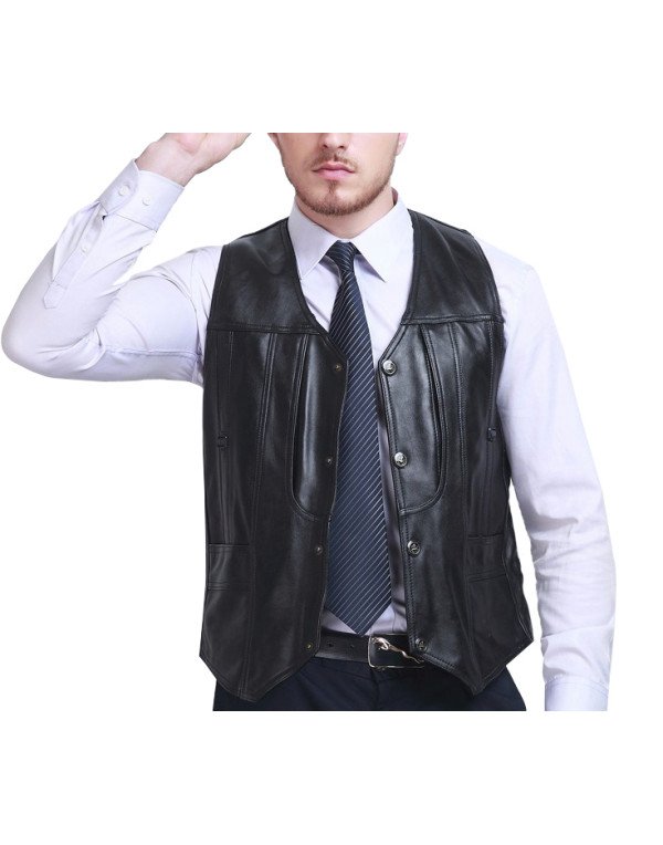 Genuine Sheep Leather Formal Waistcaot in Black color For Men WC17