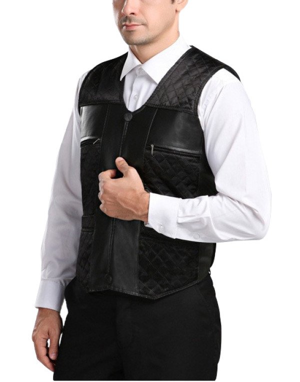 Genuine Sheep Leather Formal Black Waistcoat For Men WC10