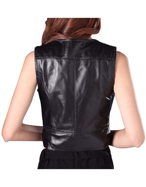 Genuine Sheep Leather Waistcoat in Black Color For Women Biker Jacket LWC11