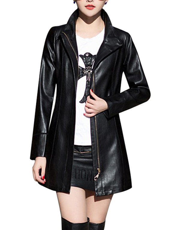 HugMe.fashion Long Coat Leather Jacket For Women Slim Fit LJK55