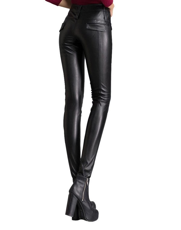 HugMe.fashion 6 Pocket Leather Ladies Pant in Black Color LPT7