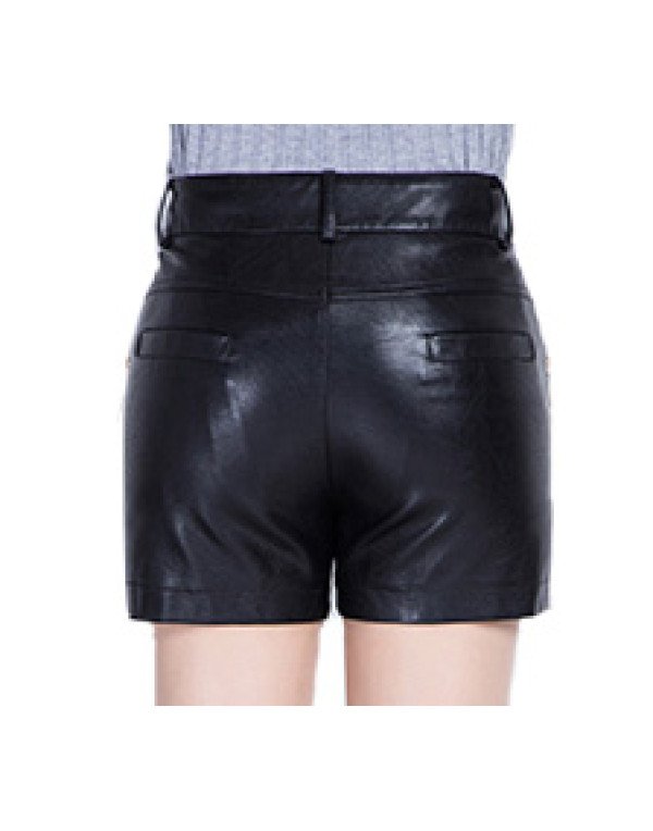 HugMe.fashion Sheep Leather in Black Color For Women Biker Short SH16