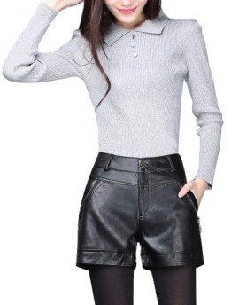 HugMe.fashion Soft Classic Sheep Leather Short In Black For Women SH10