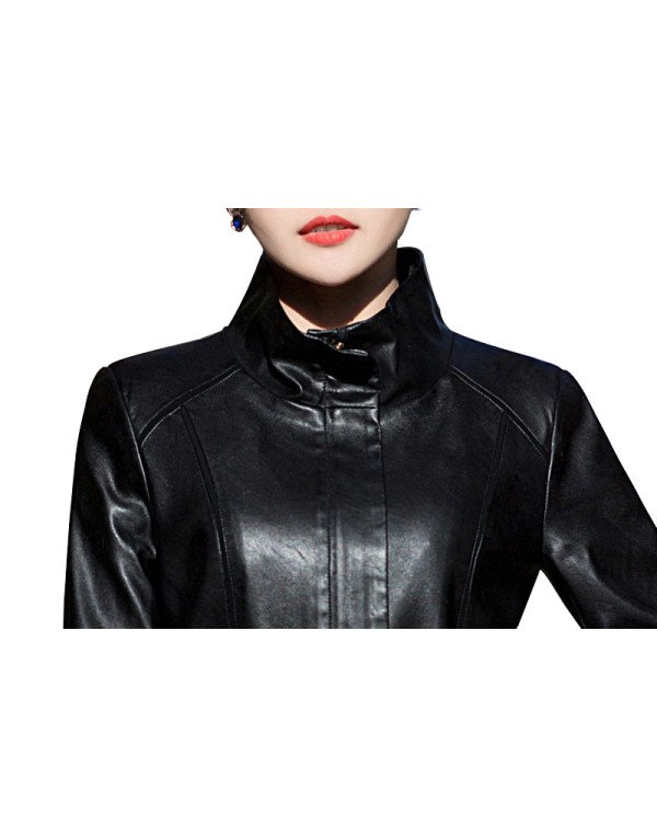 HugMe.fashion Long Coat Leather Jacket For Women Slim Fit LJK55