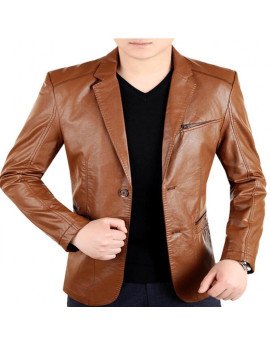 HugMe.fashion Leather Coat in Black Blazer Men Office Purpose JKB02