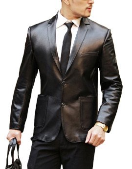 HugMe.fashion Leather Coat in Black Blazer Men Office Purpose JKB06