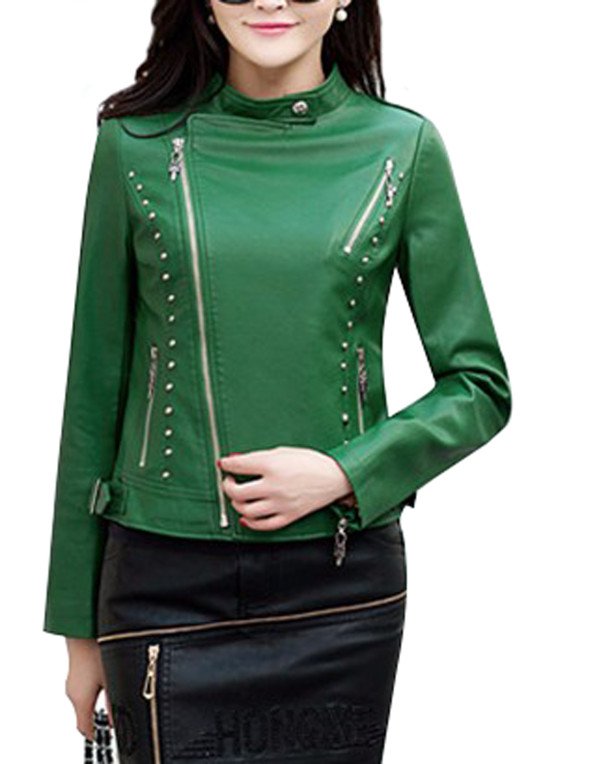 HugMe.fashion Green Color Leather Jacket With 5 Pocket LJK54