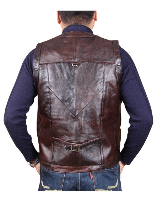 Genuine Sheep Leather Hollywood Style Waistcoat Biker Jacket in Brown Color WC16