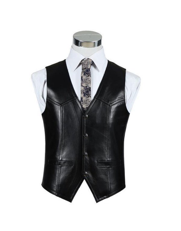 Genuine Sheep Leather Formal Waistcoat for Men in Brown and Black color WC06