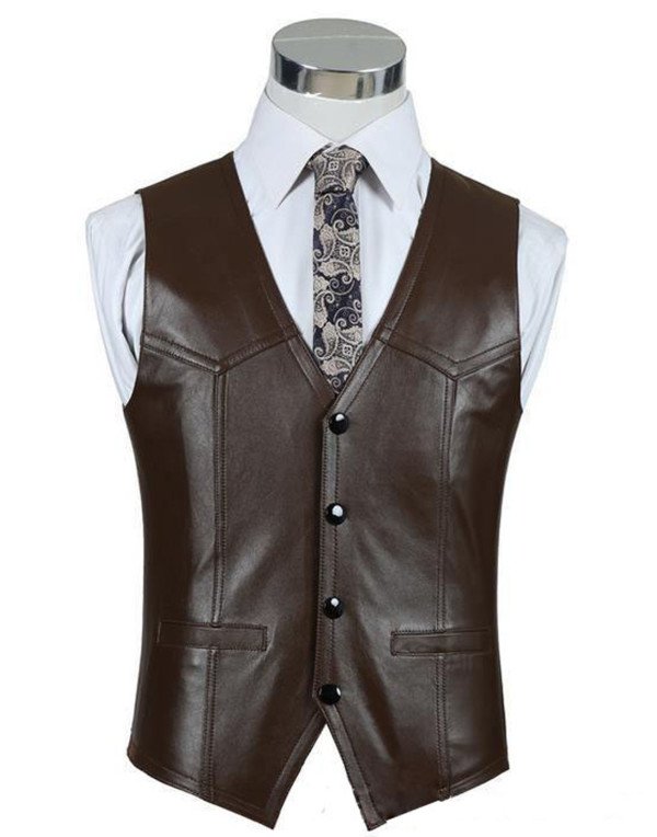 Genuine Sheep Leather Formal Waistcoat for Men in Brown and Black color WC06