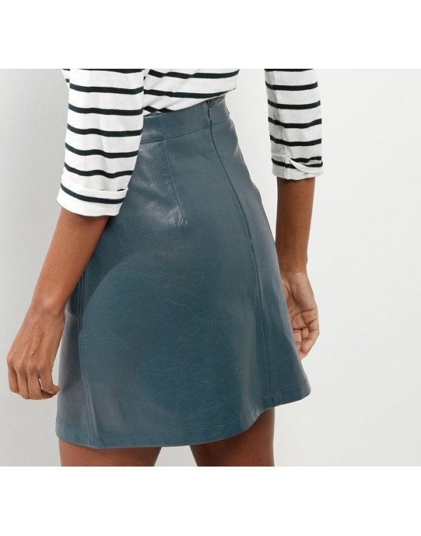 Genuine Women Grey Color Leather Skirt SK17