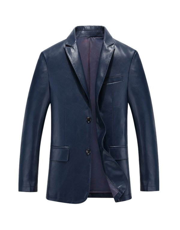 HugMe.fashion Leather Blazer in Blue Color Lambski...