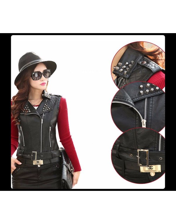 Genuine Sheep Leather Waistcoat For Women in Black  LWC07