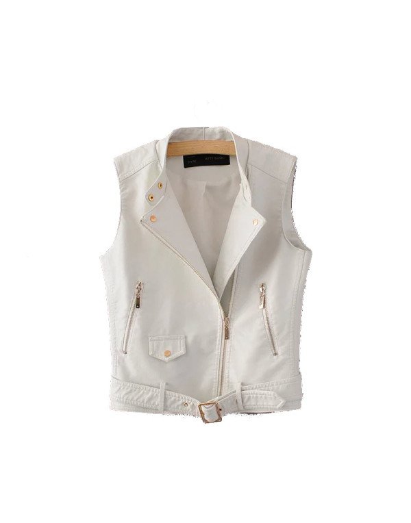 Genuine Leather Women Waistcoat in White color LCW02