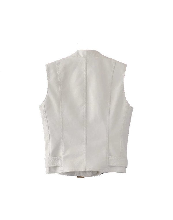 Genuine Leather Women Waistcoat in White color LCW02