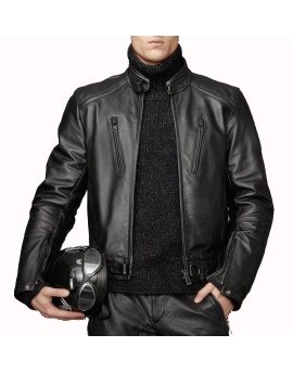 HugMe.fashion Men Solid Black Slim-Fit Short Bomber Biker JK50