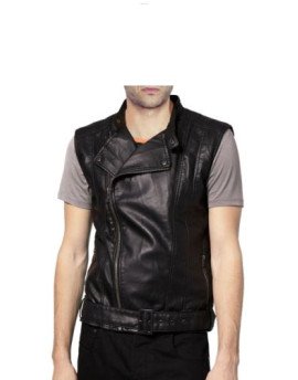 Stylish Genuine Leather Black Biker Waistcoat for Men WC21