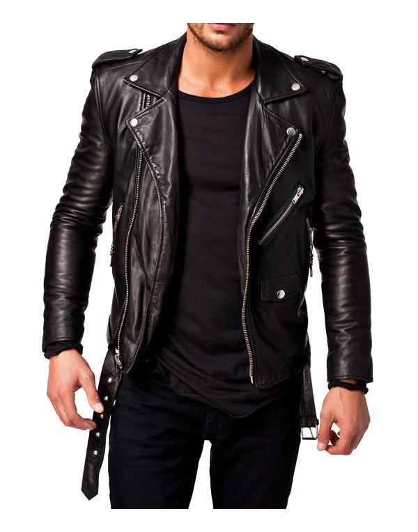 Motorcycle Bomber Genuine Leather jacket for Men J...