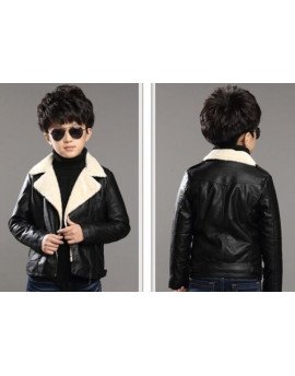 Hugme.Fashion Black Winter Leather Jacket For Kids