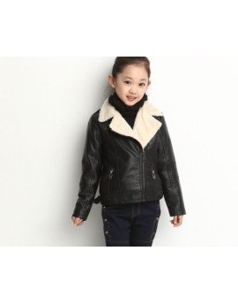 Hugme.Fashion Black Girl Party Winter Leather Jacket For Kids