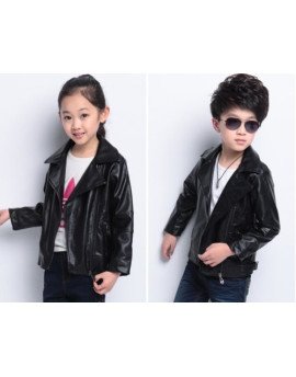 Hugme.Fashion Black Party Winter Leather Jacket For Kids