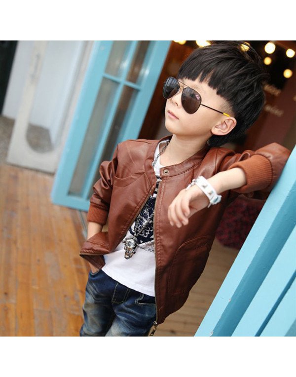 Hugme.Fashion Brown Winter Leather Jacket For Kids