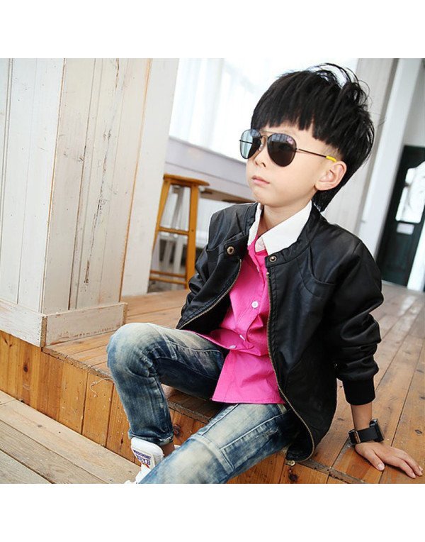 Hugme.Fashion Black Casual Party Winter Leather Jacket For Kids