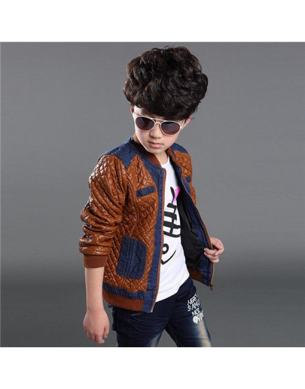 Hugme.Fashion Black Brown StylishParty Winter Leather Jacket For Kids