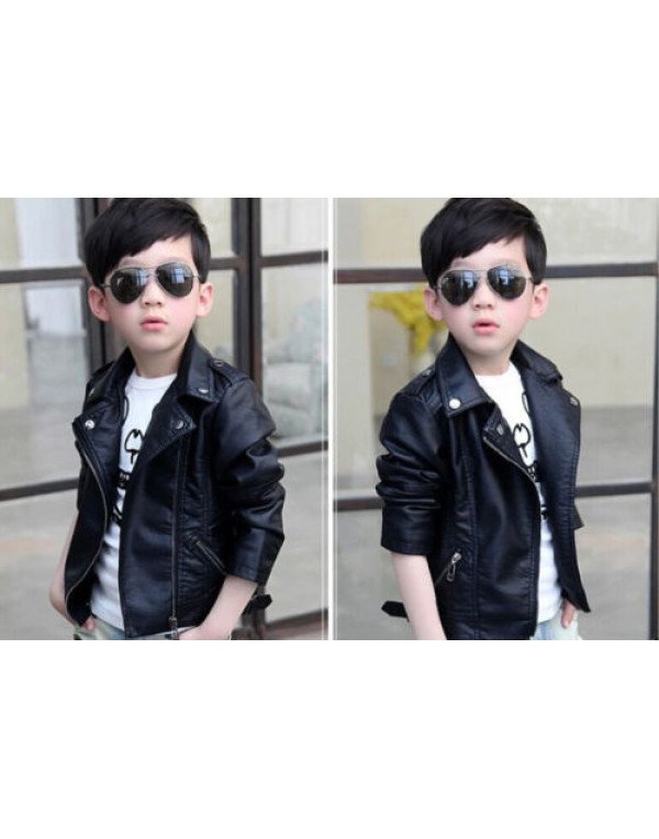 Hugme.Fashion Black Biker Leather Jaket For Kids