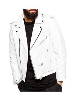 HugMe.fashion Leather Jacket With Coat Collar in White Color JK106