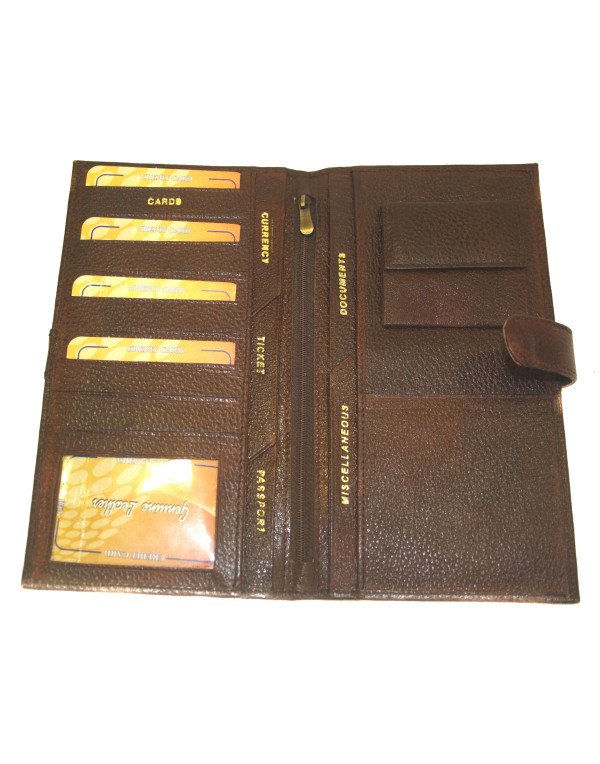 Brown Leather Travel Holder Wallet Passport Cum Credit Card Organizer