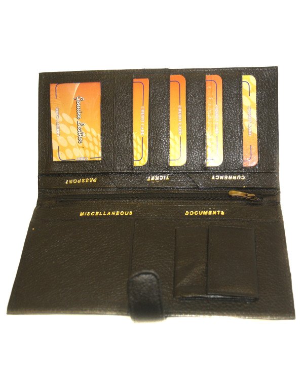 Genuine Leather Black Passport / Credit Card Organizer Pouch / Wallet