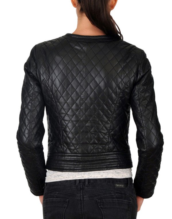 HugMe.fashion Quilted Leather Jacket For Ladies in Black With 6 Pocket LJK51