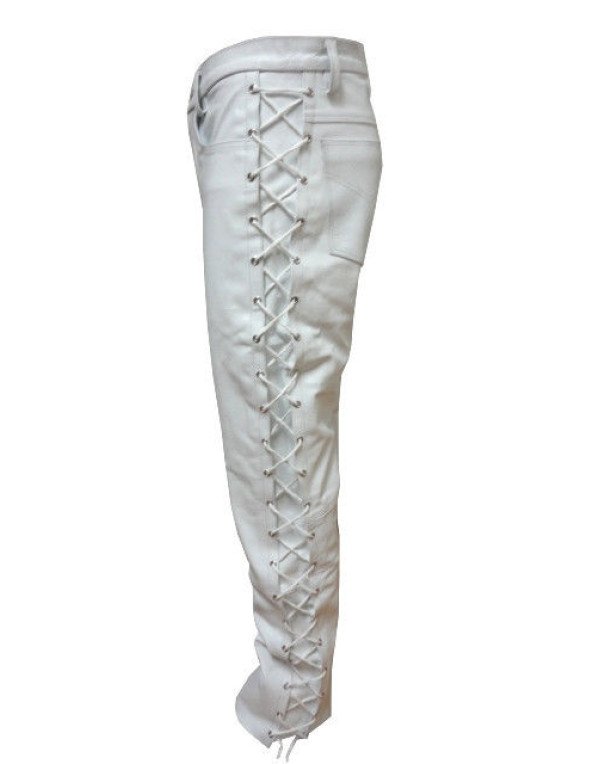 Genuine Sheep Leather Men Trouser in Zig Zag White Color PT5